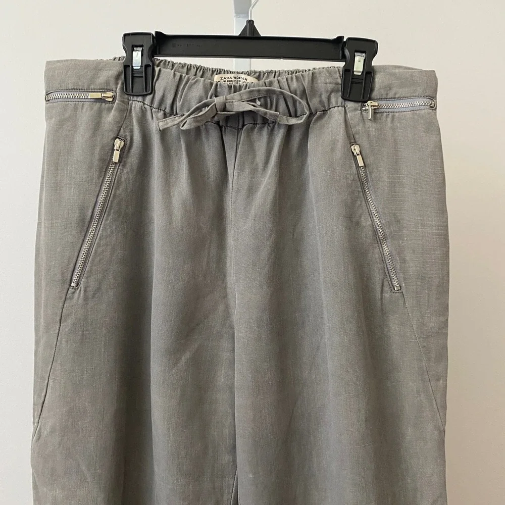 Zara Linen Boho Relaxed Jogger Cargo Pants Medium Gray